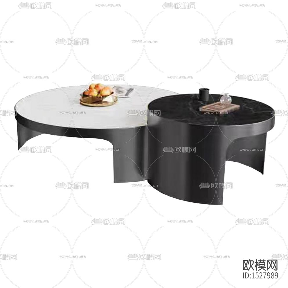 现代轻奢黑色实木大理石双头茶几下载