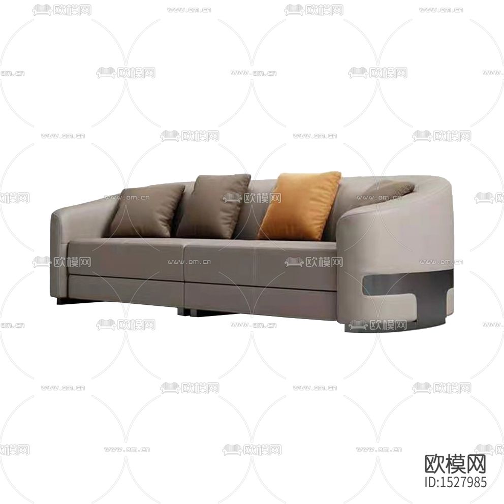 现代简约弧形皮革金属多人沙发