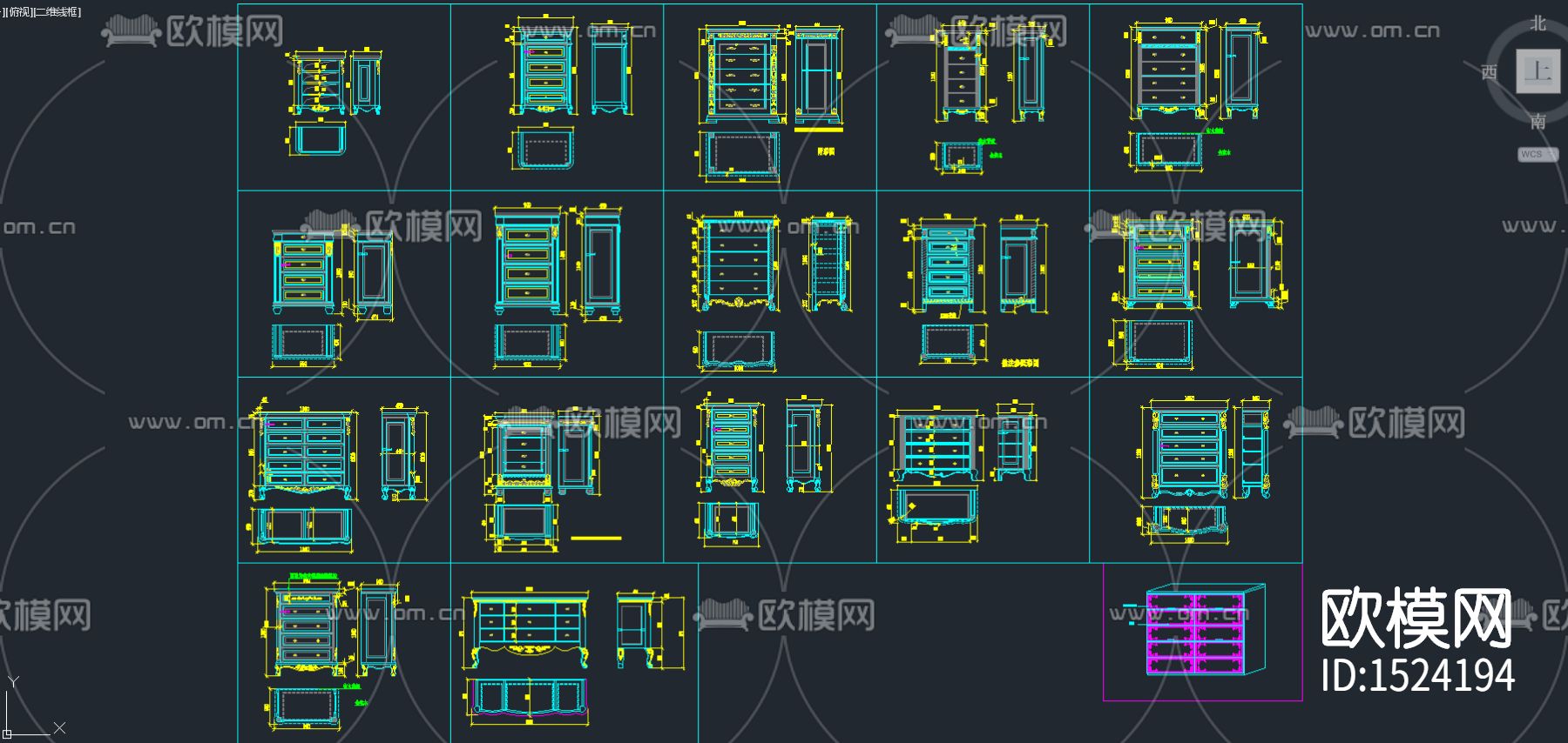 鞋柜五斗柜cad图库下载（渲染图1）