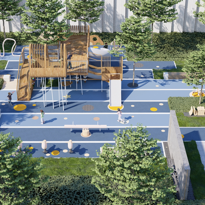  现代滑梯儿童区su模型 