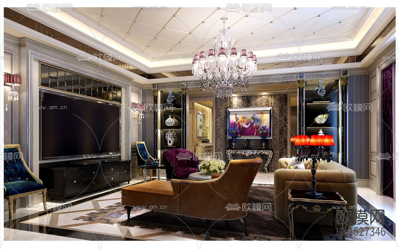 全屋定制客厅卧室cad施工图下载（渲染图4）