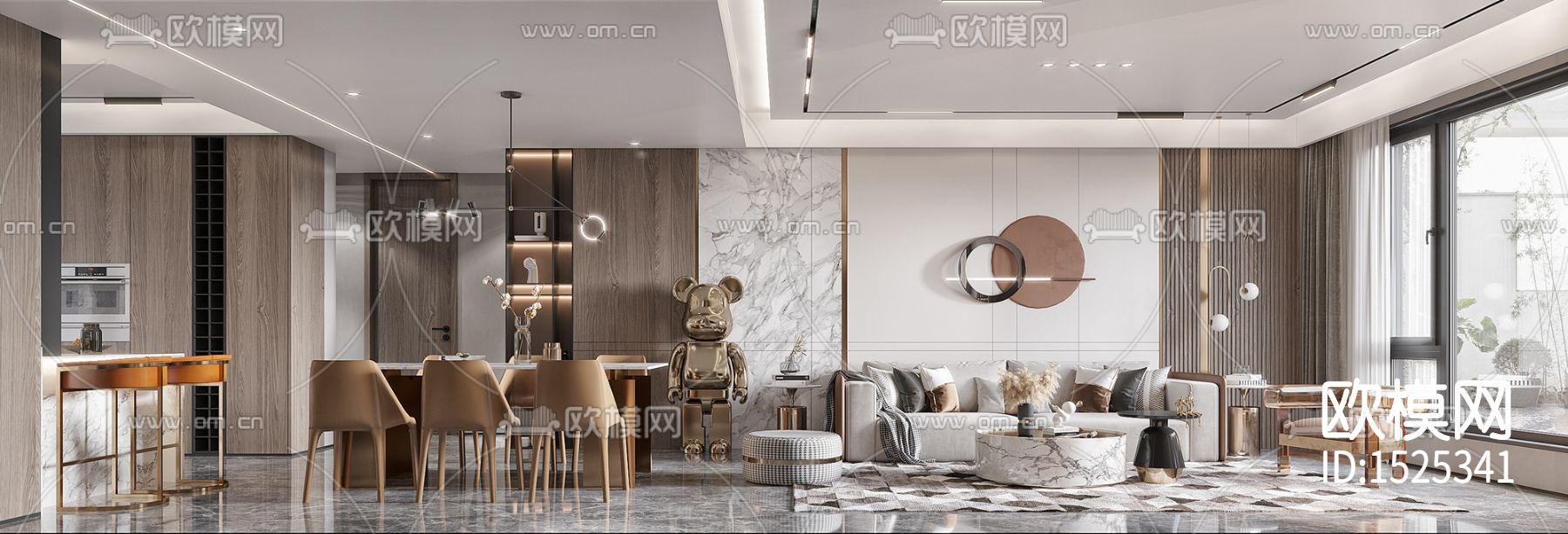 现代轻奢样板间cad施工图模下载（渲染图4）