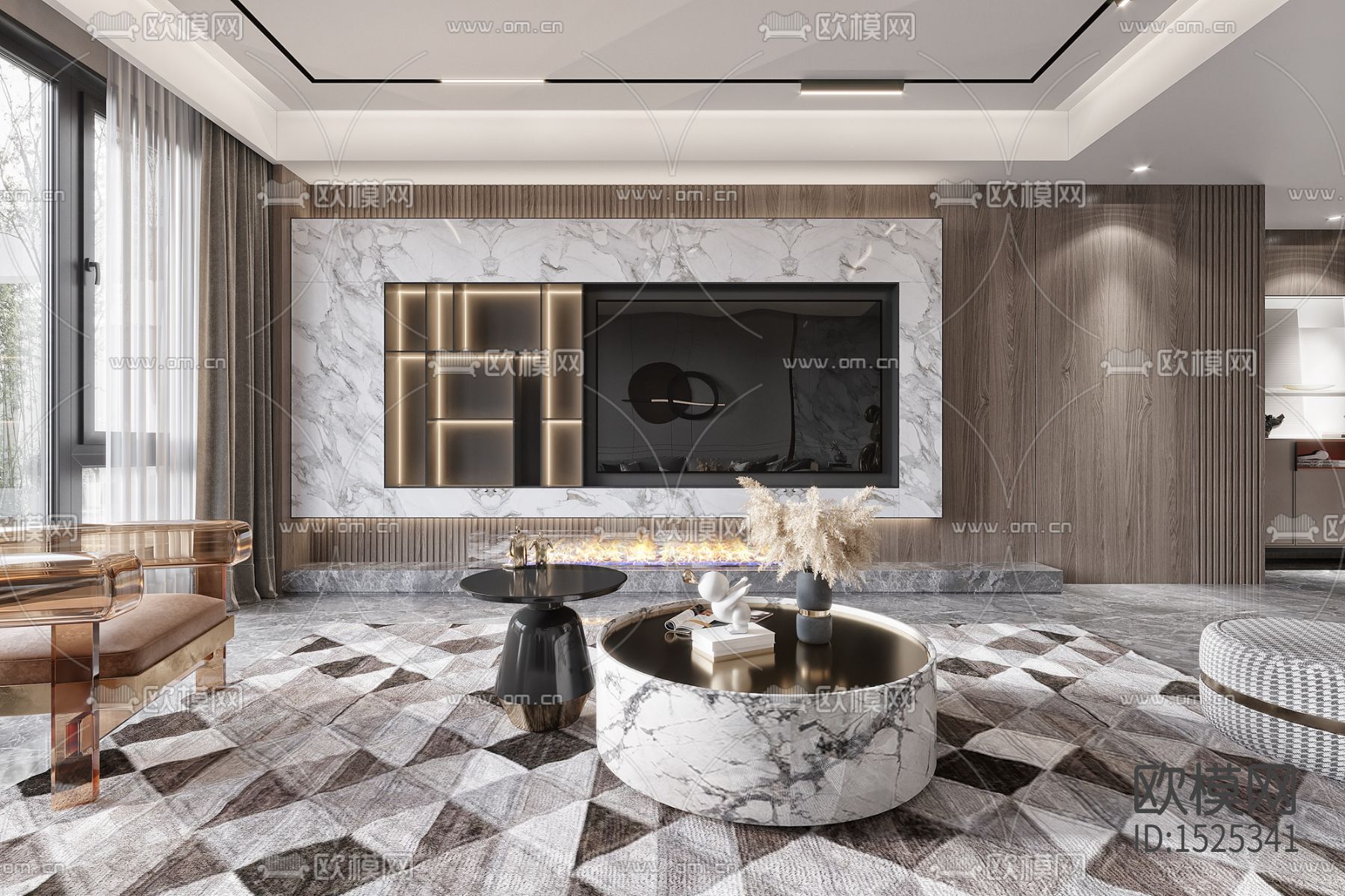 现代轻奢样板间cad施工图模下载（渲染图3）