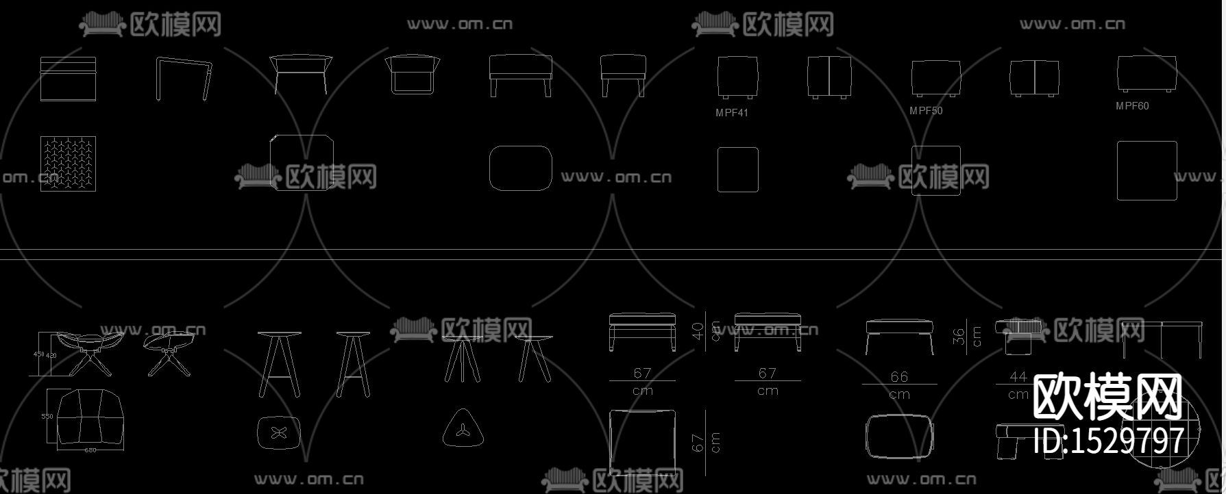 2021餐椅平立面CAD图库下载（渲染图4）