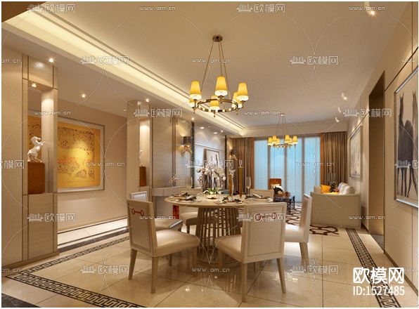 客餐厅立面cad施工图下载（渲染图4）