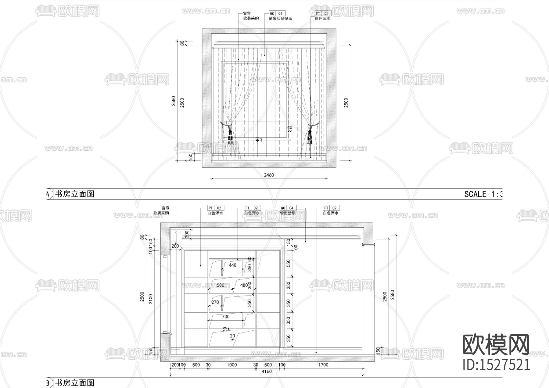 卧室立面cad施工图下载（渲染图2）