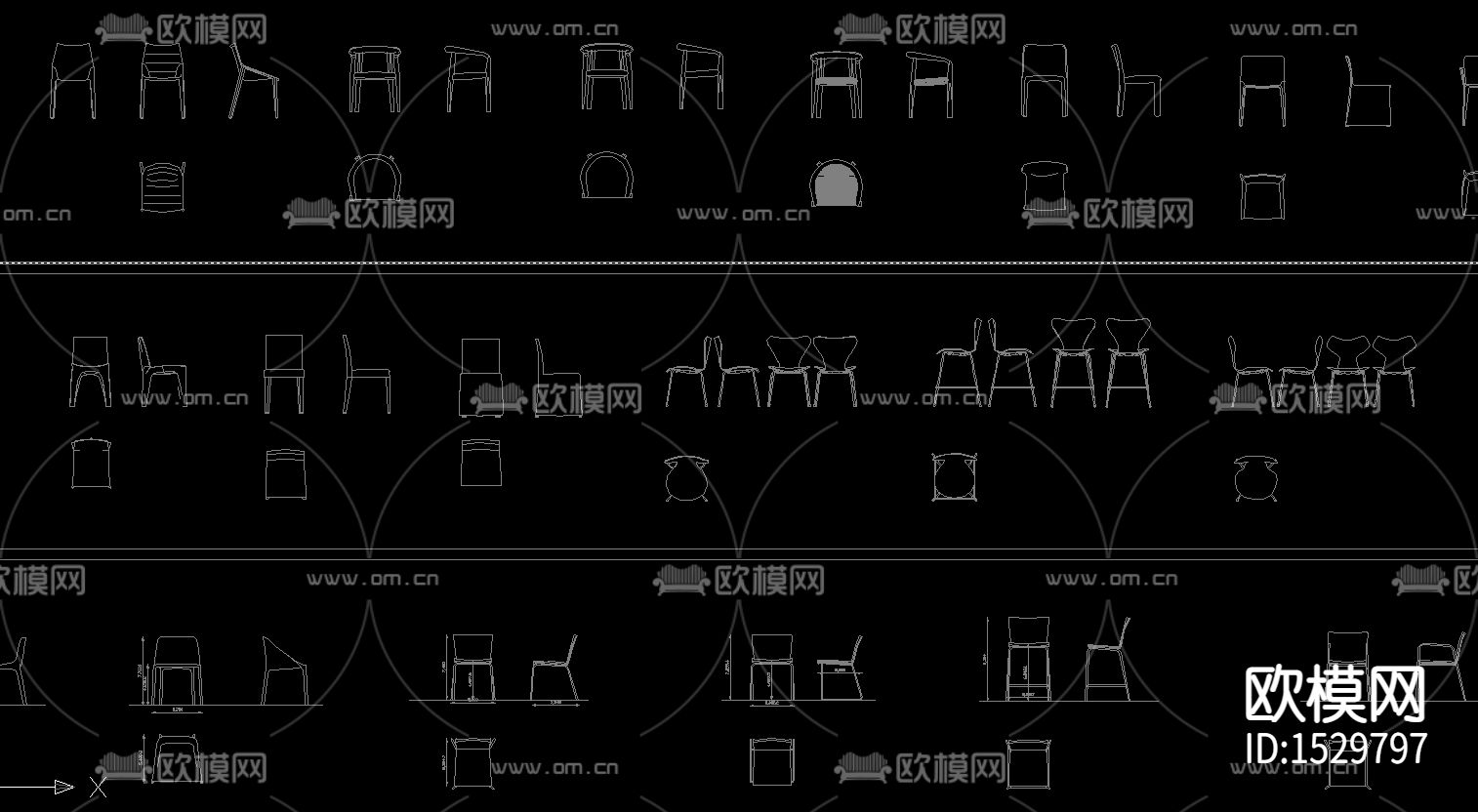 2021餐椅平立面CAD图库下载（渲染图5）
