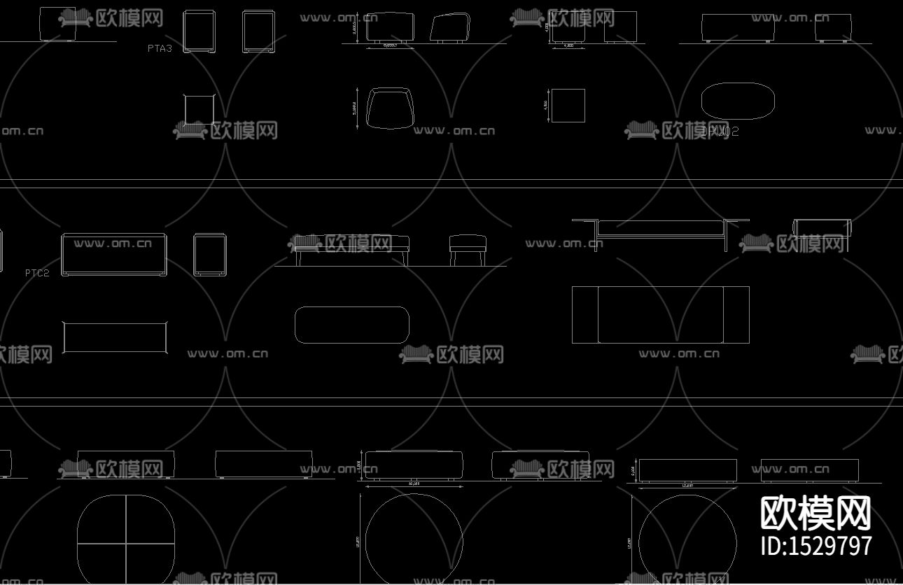 2021餐椅平立面CAD图库下载（渲染图6）