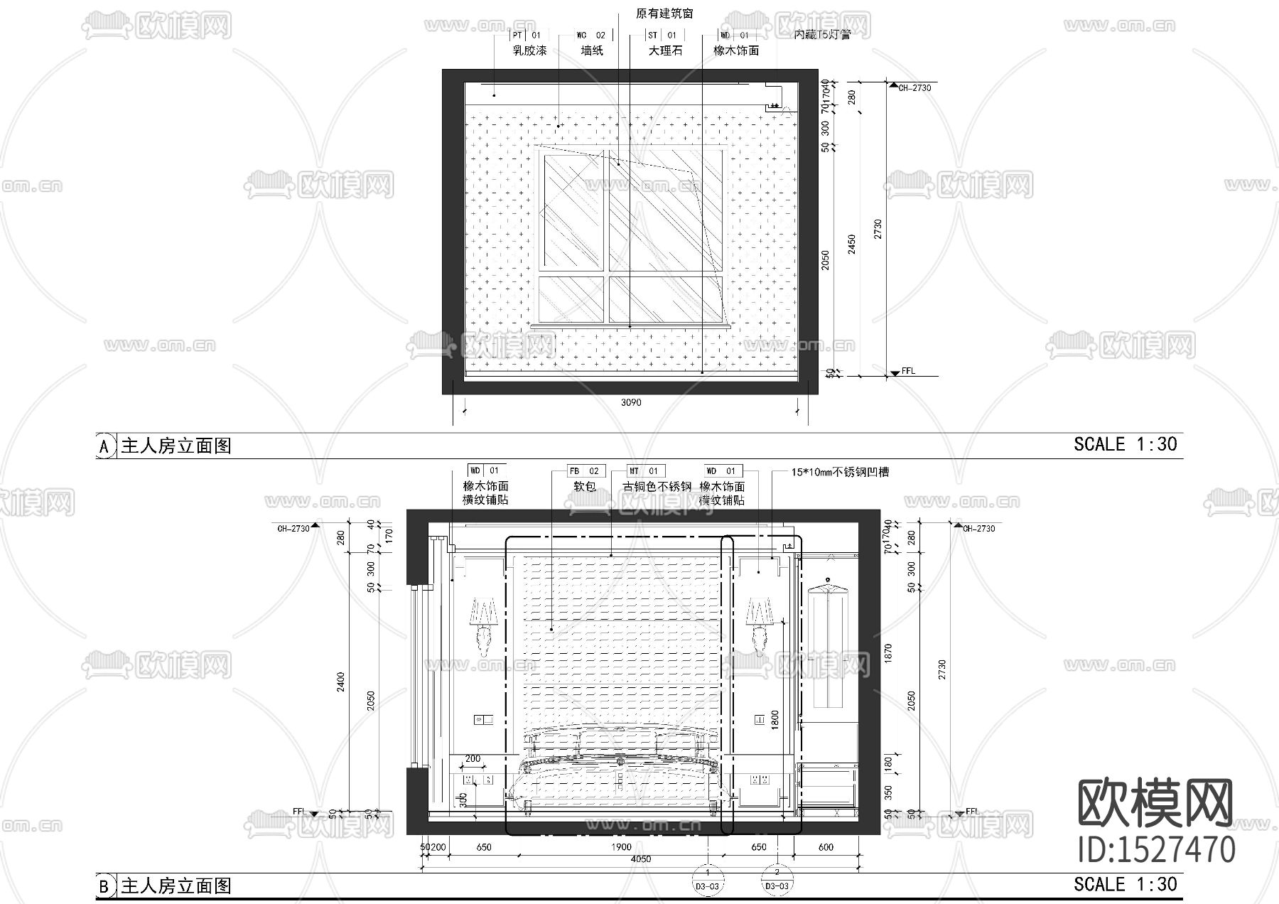 卧室卫生间cad立面图下载（渲染图1）