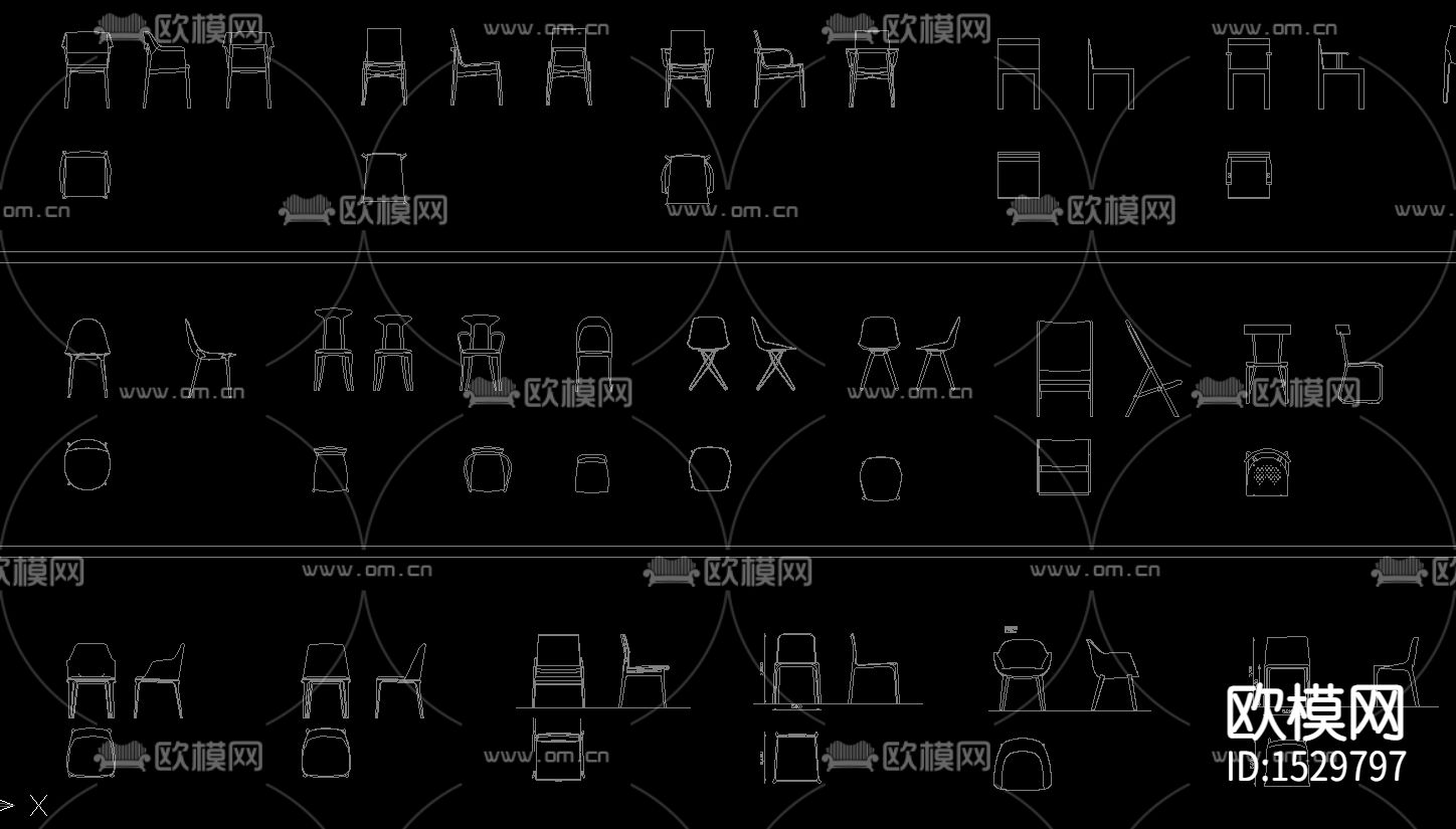 2021餐椅平立面CAD图库下载（渲染图1）