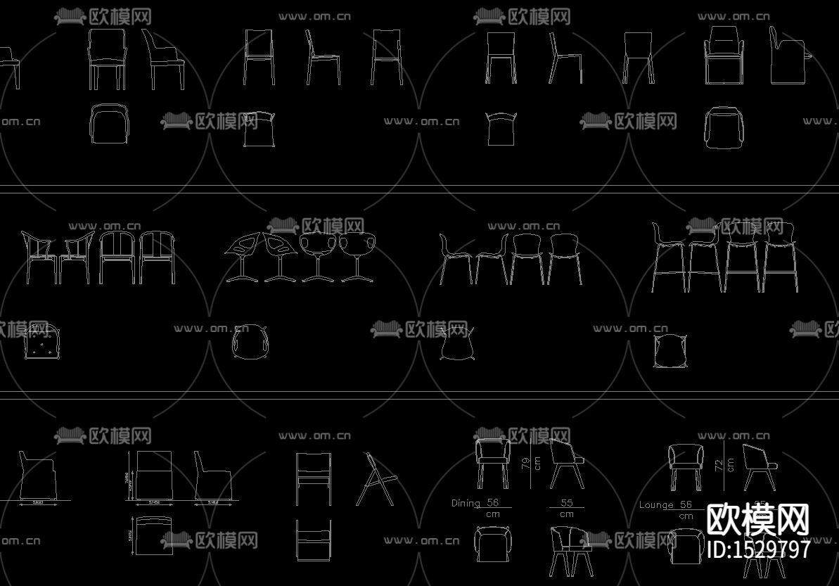 2021餐椅平立面CAD图库下载（渲染图2）