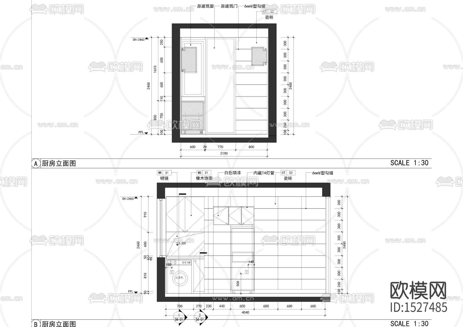 客餐厅立面cad施工图下载（渲染图1）
