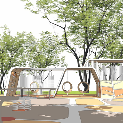  现代儿童滑梯su模型 