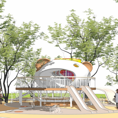  现代儿童滑梯su模型 