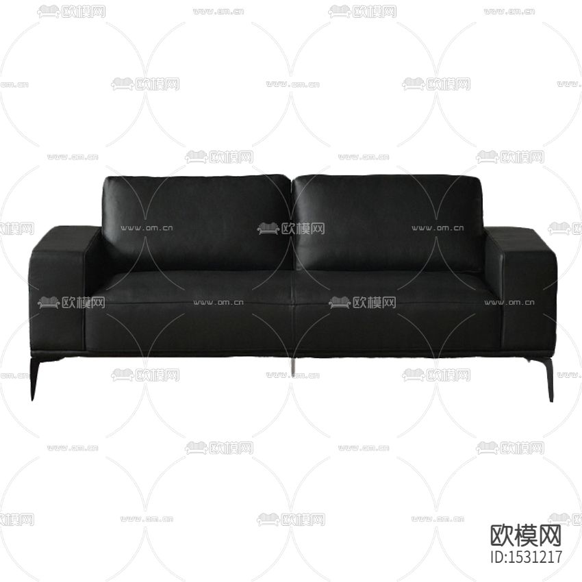现代简约黑色皮革双人沙发下载