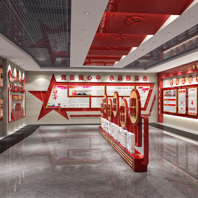  现代党建文化展厅su模型 