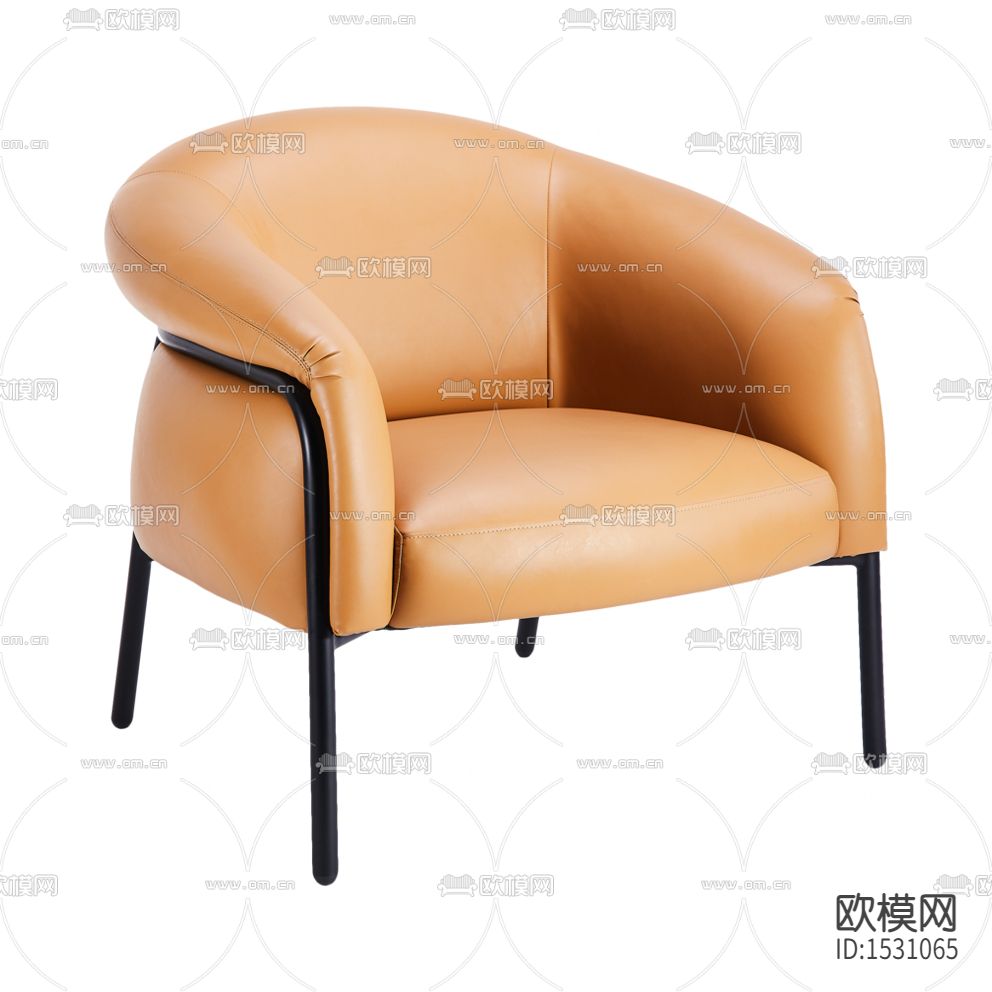 现代简约橙色皮革实木单人沙发下载