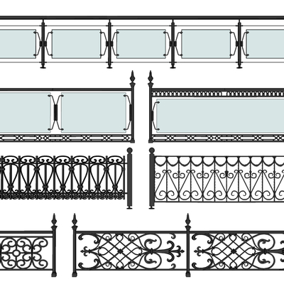 美式铁艺栏杆扶手su模型