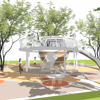  现代儿童滑梯su模型 