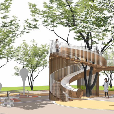  现代儿童滑梯su模型 