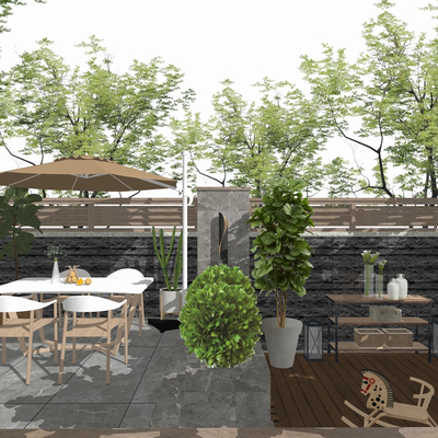  现代别墅庭院花园su模型 