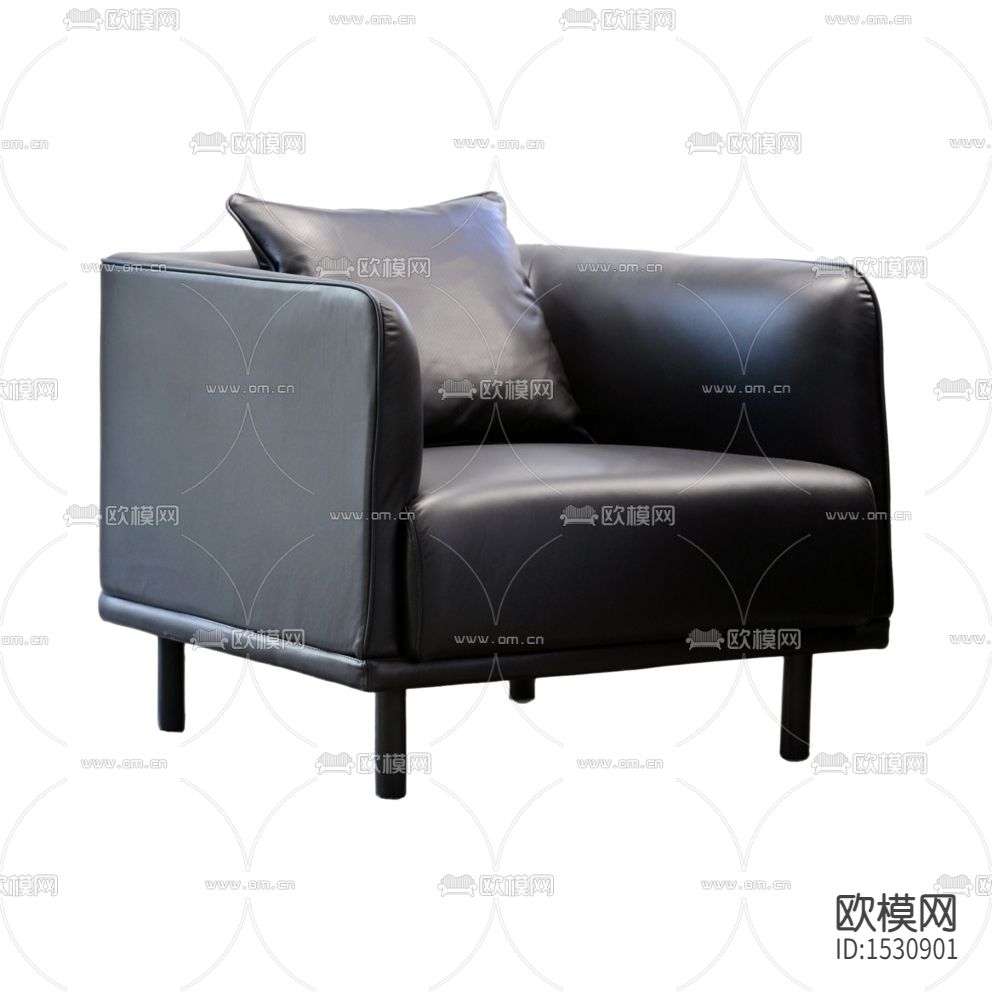 现代简约黑色皮革单人沙发下载