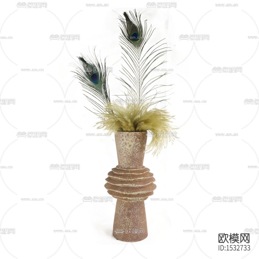 北欧复古做旧粗陶花瓶摆放绿植