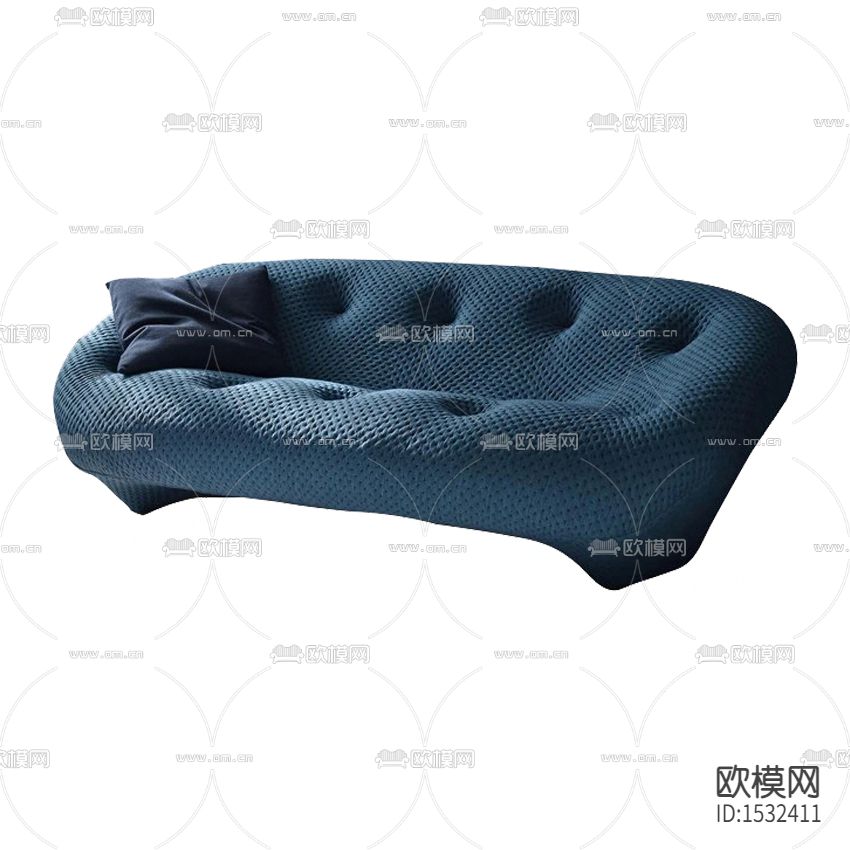 现代轻奢蓝色布艺三人沙发下载