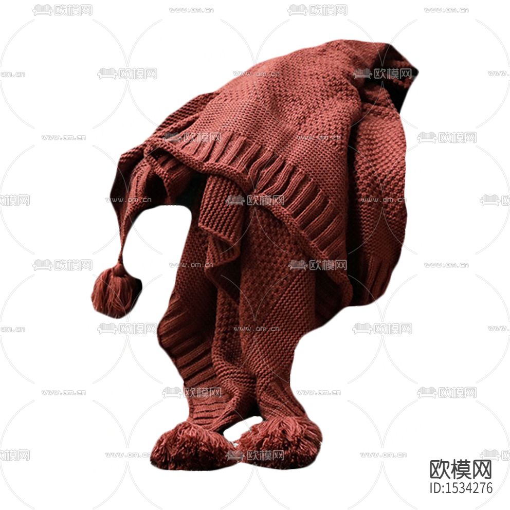 现代暗红色布艺流苏针织球毛毯下载