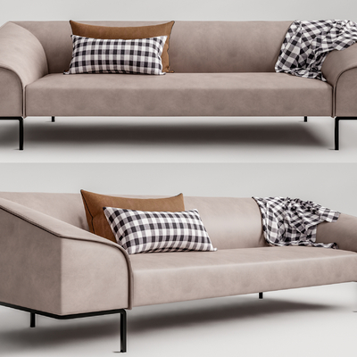 现代皮革双人沙发su模型