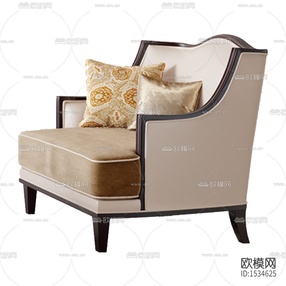 美式简约实木皮革布艺单人沙发下载