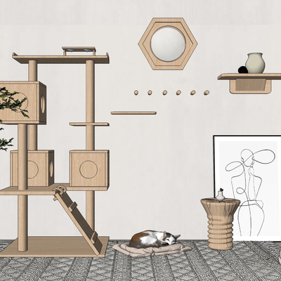  北欧猫爬架su模型 