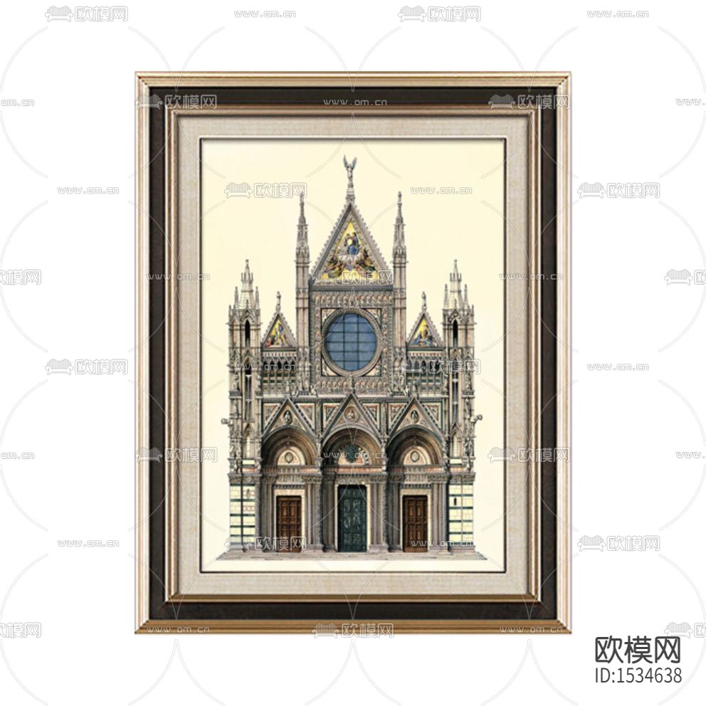 美式简约创意色彩手绘建筑装饰画下载