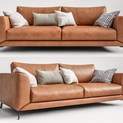 现代皮革双人沙发su模型