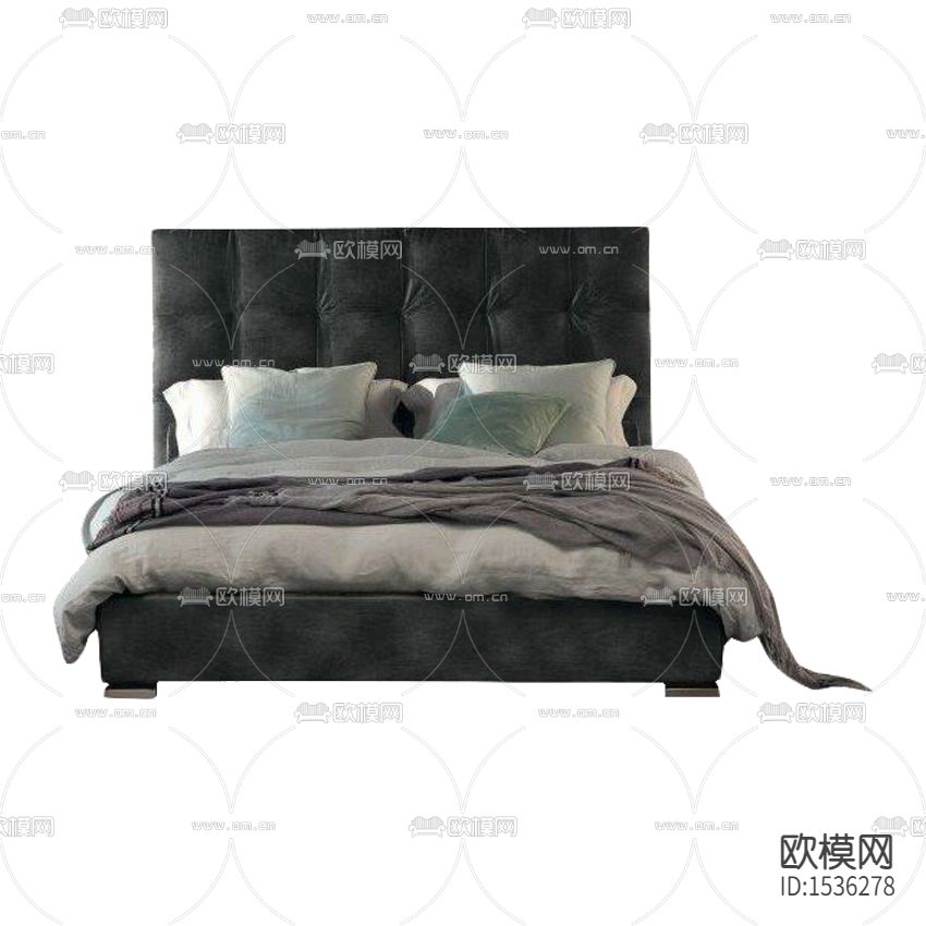 现代简约黑色布艺软包双人床下载