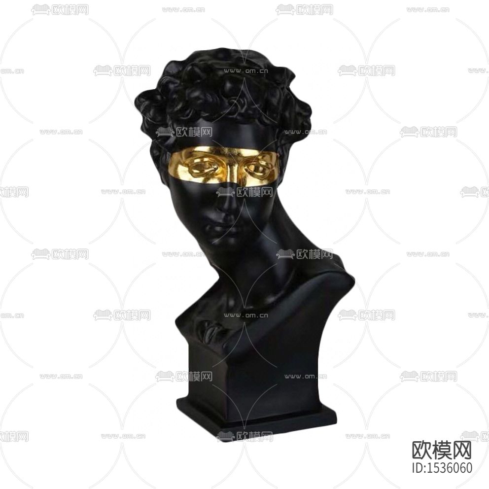 现代轻奢黑色树枝金色面罩大卫雕塑下载