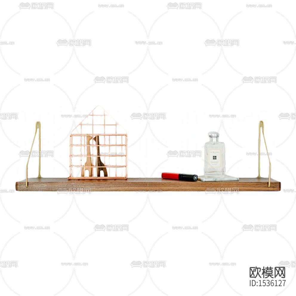 北欧简约实木黄铜置物架下载（渲染图2）