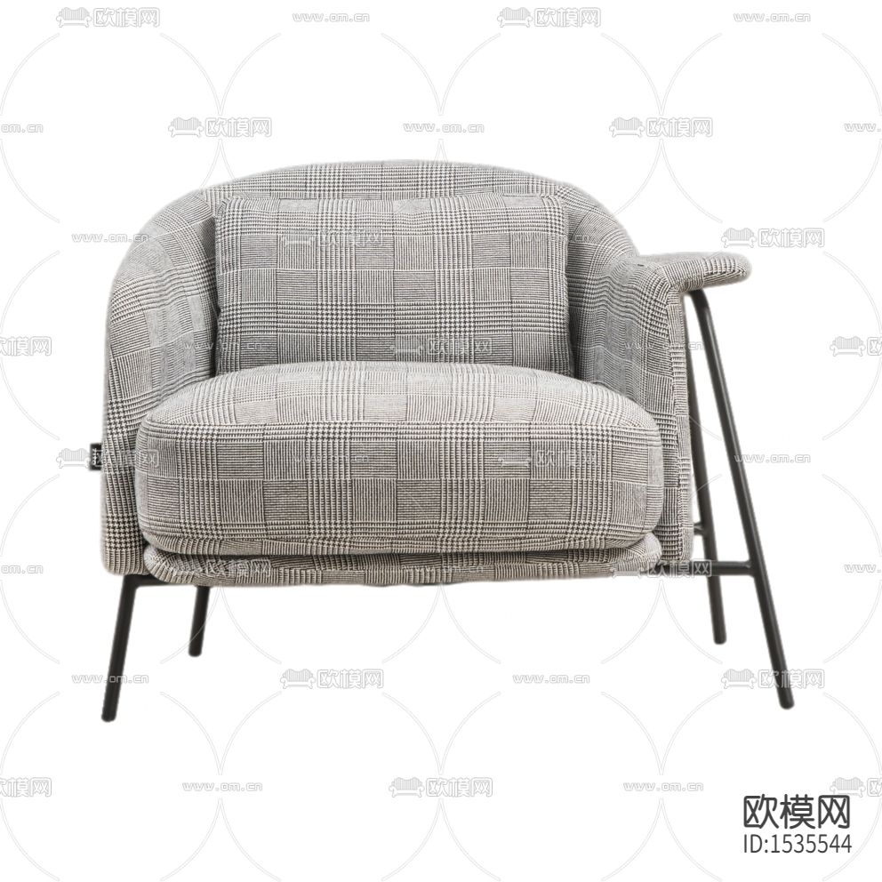 现代简约格纹布艺金属单人沙发下载