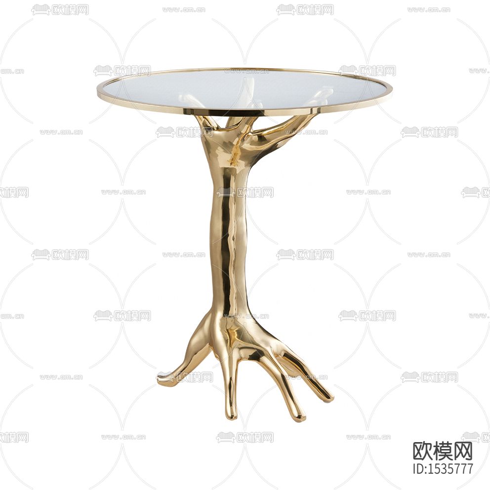 现代轻奢金属实木手掌玻璃圆形边几下载