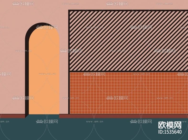 现代简约几何色块立体拱门背景墙下载