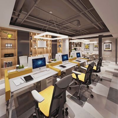  现代卡座办公室su模型 