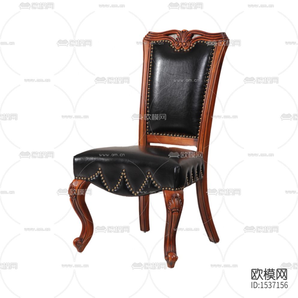 欧式古典实木雕花黑色皮革休闲椅下载