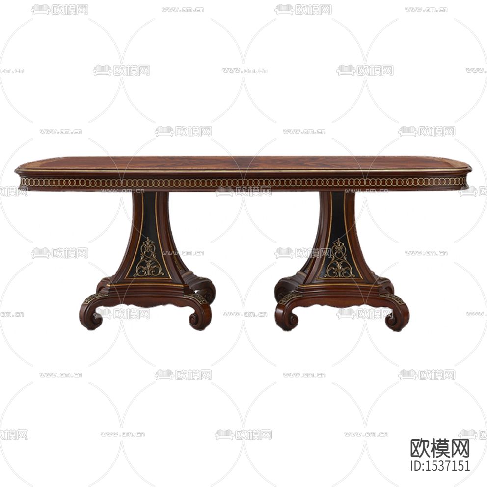 欧式复古实木铁艺椭圆形餐桌下载