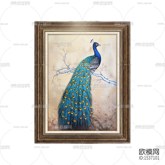 简欧实木画框创意孔雀装饰画下载