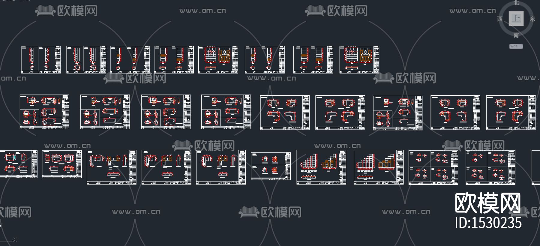 电视柜酒柜书柜cad图库下载（渲染图1）