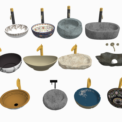  新中式洗手台盆su模型 