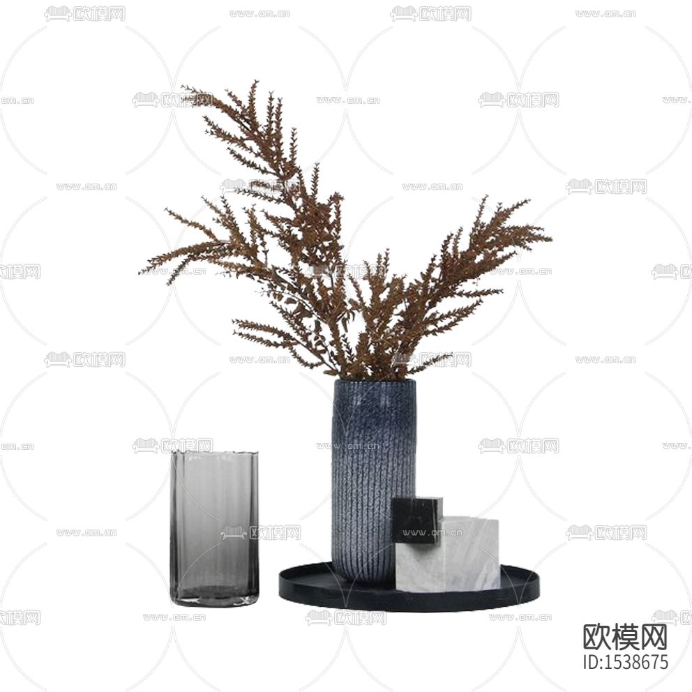 现代轻奢渐变色陶瓷花瓶摆放绿植