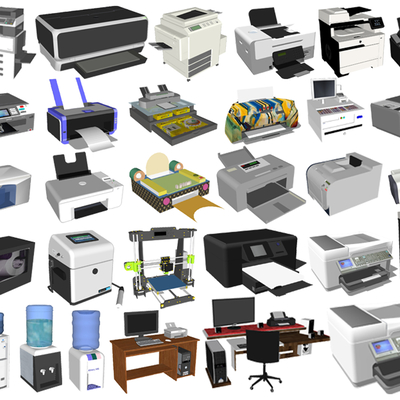  现代打印机饮水机su模型 