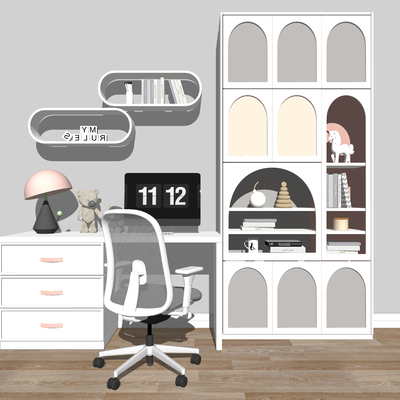  现代儿童书桌椅su模型 