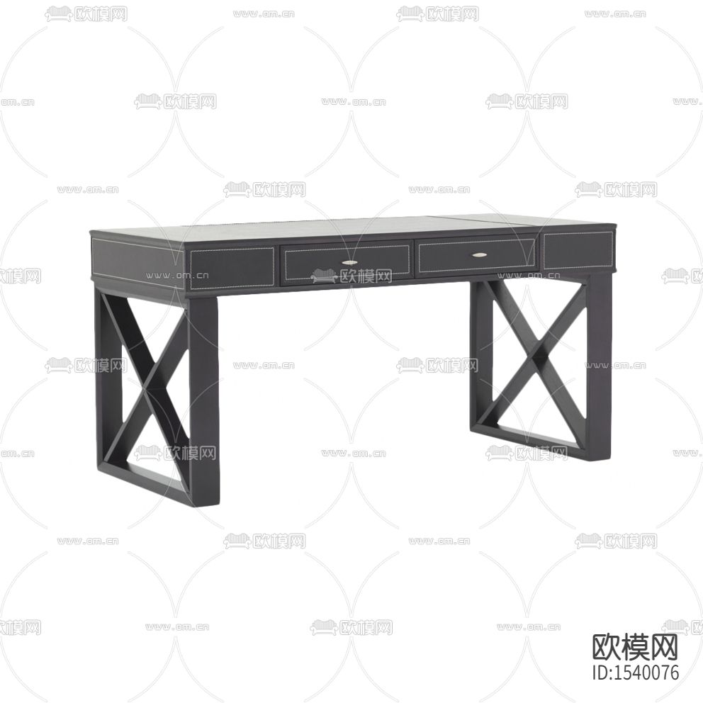 美式轻奢黑色实木铆钉书桌